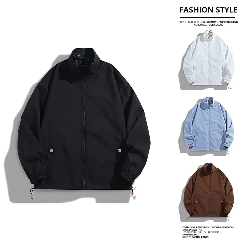 

Autumn New Men's Double-sided Wear Stand Collar Tooling Jacket Tide Brand Fashion Solid Color Loose Large Size Casual Jacket Men