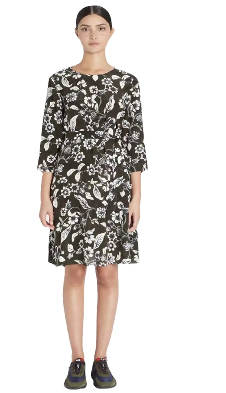 

Женское приталенное шелковое платье, плиссированное платье на шнуровке с круглым вырезом и принтом, весна-лето 2022