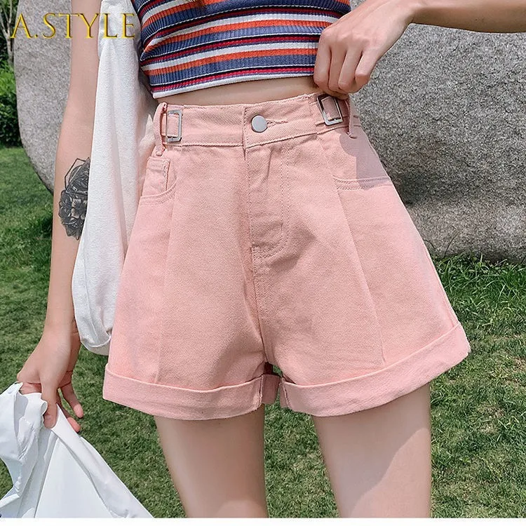 A GIRLS Shorts Women Denim Trendy Sashes 3 Colors Students Basic Summer Korean Style All-match Simple Casual Lovely New