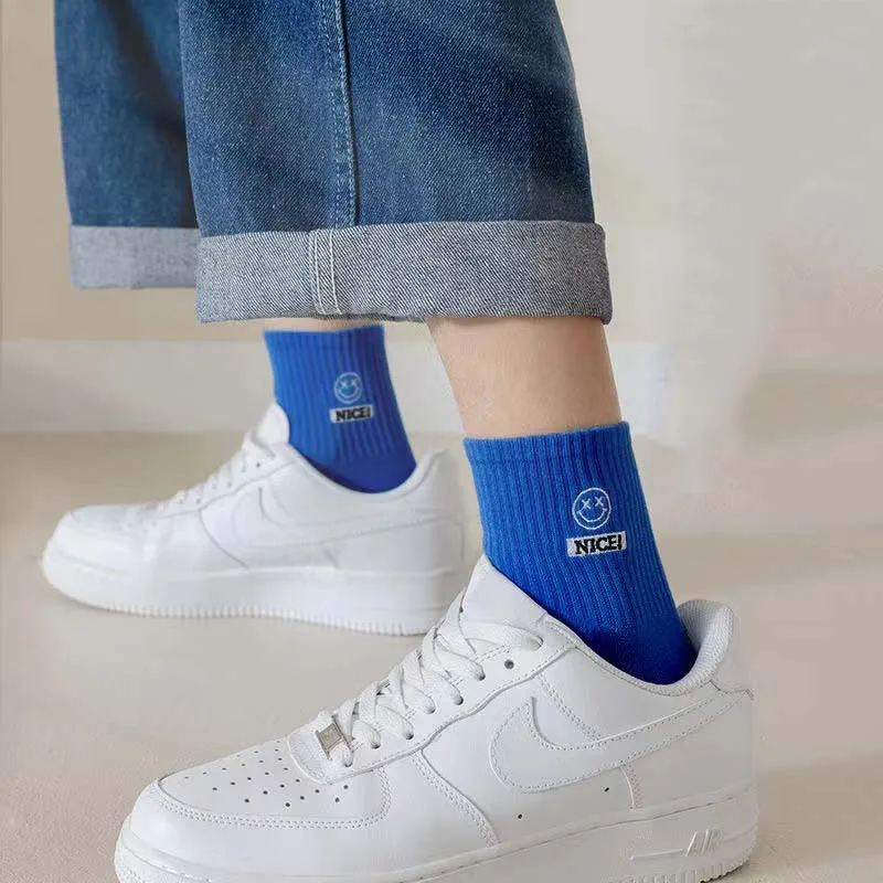 Men's Mid-Thigh Socks Sports Socks Sweat-Absorbing Long Socks Casual Simple Solid Color Smiley Socks