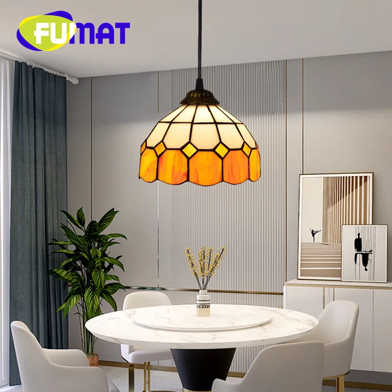 

FUMAT Tiffany stained-glass minimalist style hanging light Art Deco Cafe Restaurant Living Room Study Bedroom chandelier