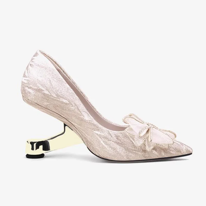 Phoentin wedding party bow Bridal shoes Fashion Novelty designer high heels Women's Autumn pointed toe gold silver pumps FT2548