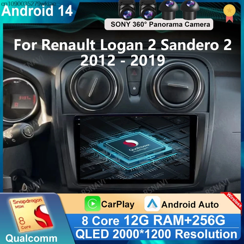 Andoird 14 Car Radio For Renault Logan 2 Sandero 2012 - 2019 4G LTE DVD Stereo Multimedia Navigation Viedo Player 2DIN DSP BT