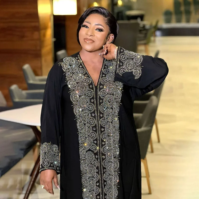 Ramadan Dubai Abaya Evening Dresses Islam Clothes Turkey Muslim Arabic Black Hijab Dress Women Diamond Djellaba Robe 2023