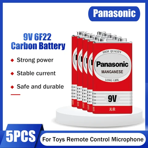 5 шт. оригинальный сменный карбоновый аккумулятор Panasonic 9В 6F22 для сигнализации Беспроводной микрофон радиокамера игрушка 6LR61 MN1604 батарея