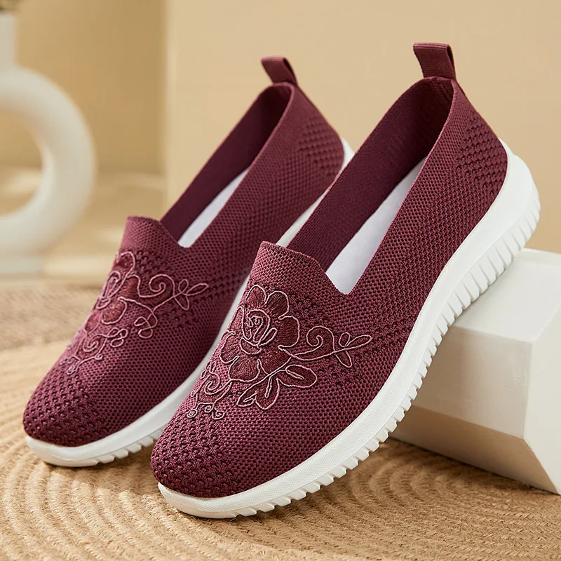 Mom Summer Mesh Knitted Tennis Shoes Women Breathable Shoes Mary jane Anti Slip Ladies Casual Nurse Office Shoes Ballet Flats