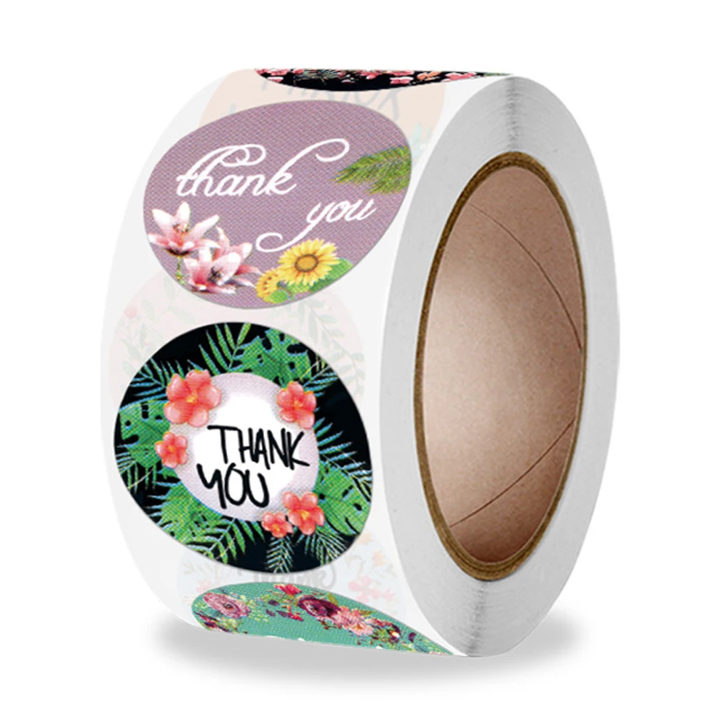 

100-500pcs Thank You Round Sticker Scrapbook Envelope Seal Sticker Gift Flower Decoration Stationery Label Sticker