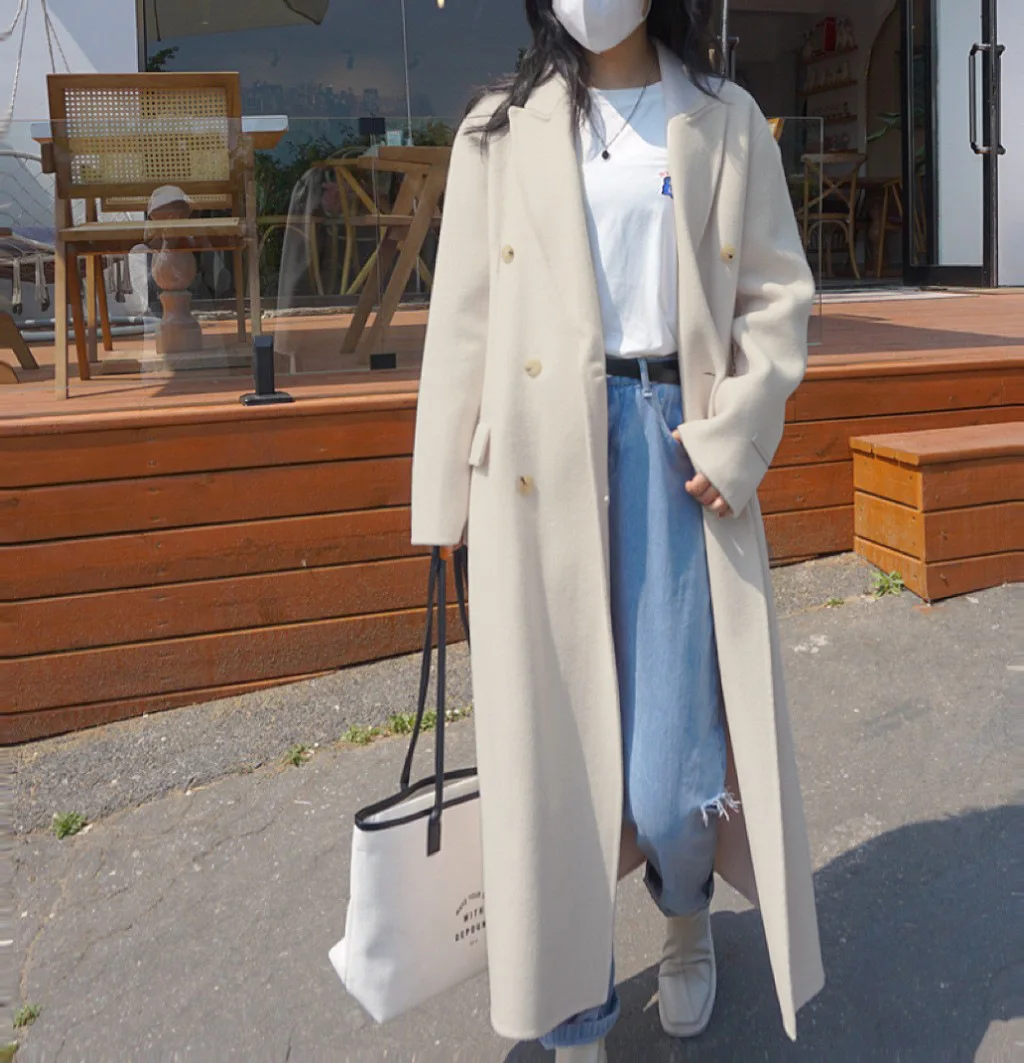 

Women 2022 New Double-sided Cashmere Woolen Overcoat For Autumn Winter X-long Fashion Thicken Warm Elegant Wool Coat Dropshiping