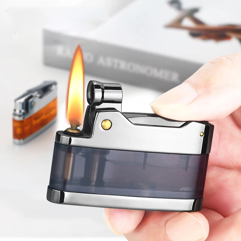 

Retro Windproof Transparent Metal Kerosene Lighter Original Oil Gasoline Cigarette Grinding Wheel Flint Lighter Petrol Lighters