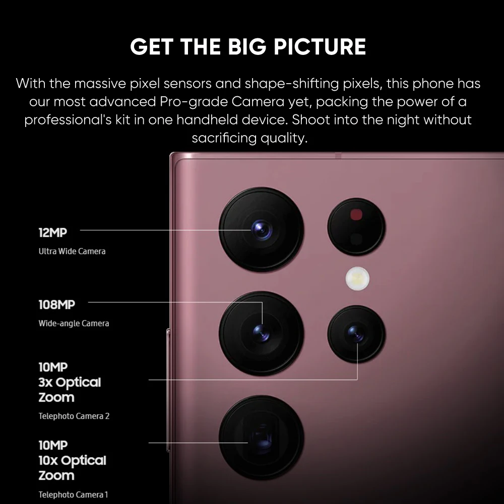 2022 Samsung Galaxy S22 Ultra Smartphone Qualcomm SM-S9080 Snapdragon 8 Gen 1 Android 12 Phone 6.8