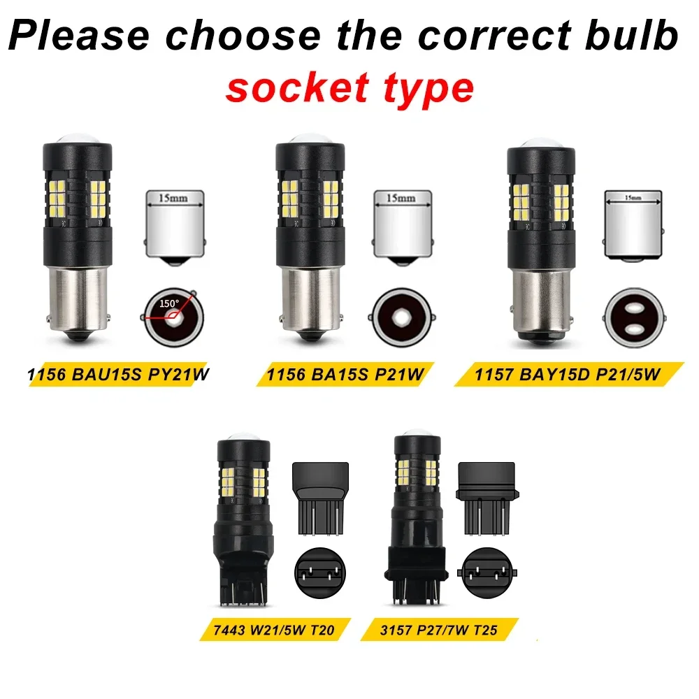 Фото 2 шт. светодиодные лампы для автомобиля PY21W P21W BAU15S 1156 BA15S T20 W21/5W 3157 7443 1157 P21/5W, лампа-сигнал 3030 21SMD, 12В №2