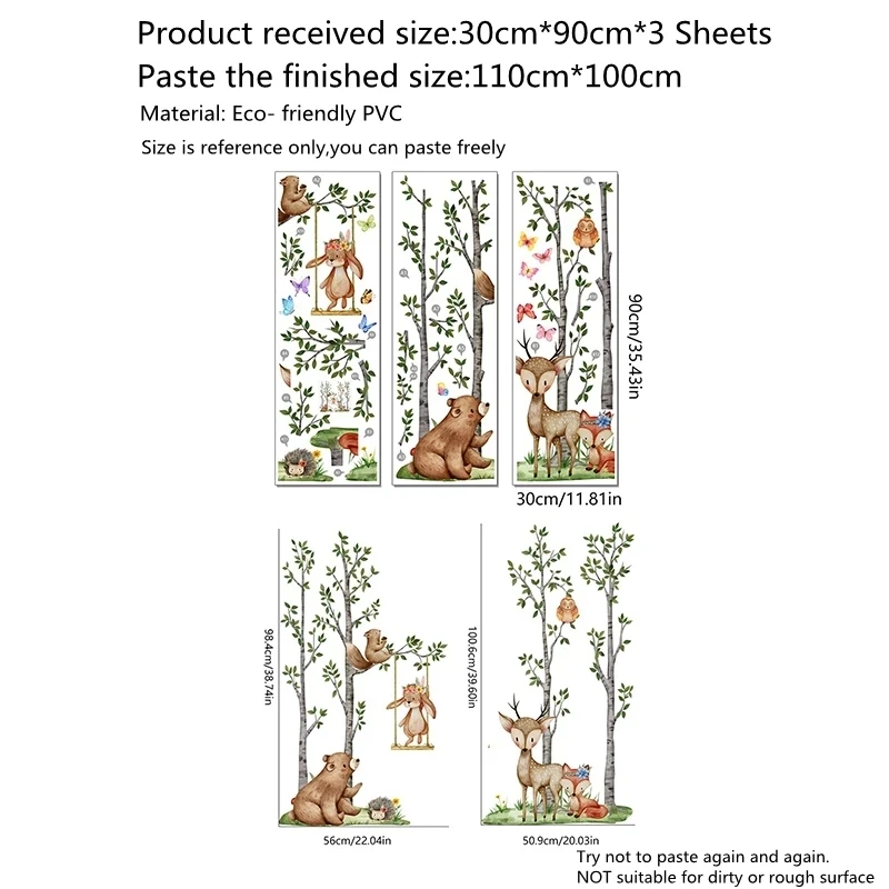 Новые лесные животные дерево настенные наклейки медведь лиса олень для детей
