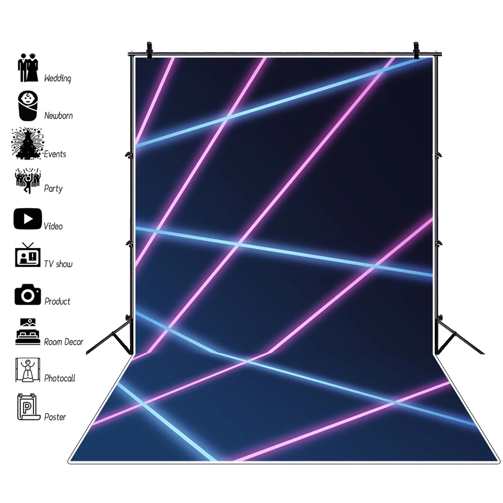 

Neon Glow Laser Backdrop 3D Aperture Stage Light Future Sense Electronic Beam Photography Photo Background Photographic Banner