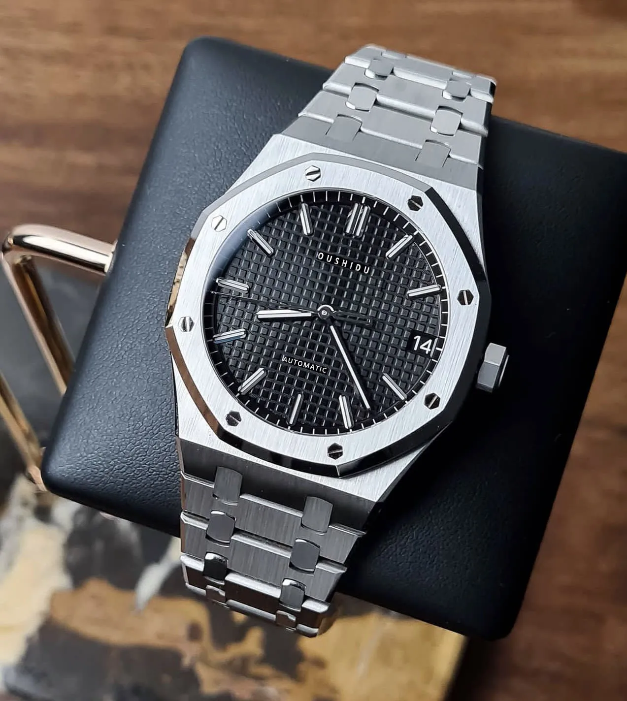 

Часы наручные мужские автоматические, серебристые/розовые/золотистые, 41 мм, 15400