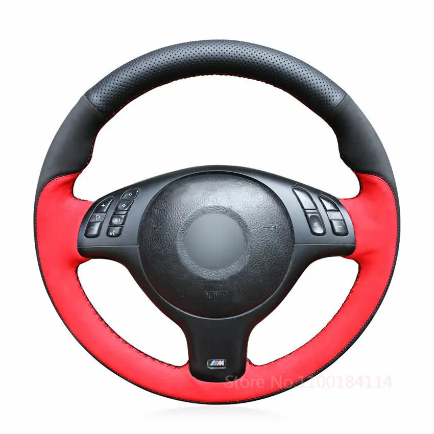 

Нескользящая прочная черная натуральная кожа красная замша чехол на руль для BMW E46 E39 330i 540i аксессуары для интерьера