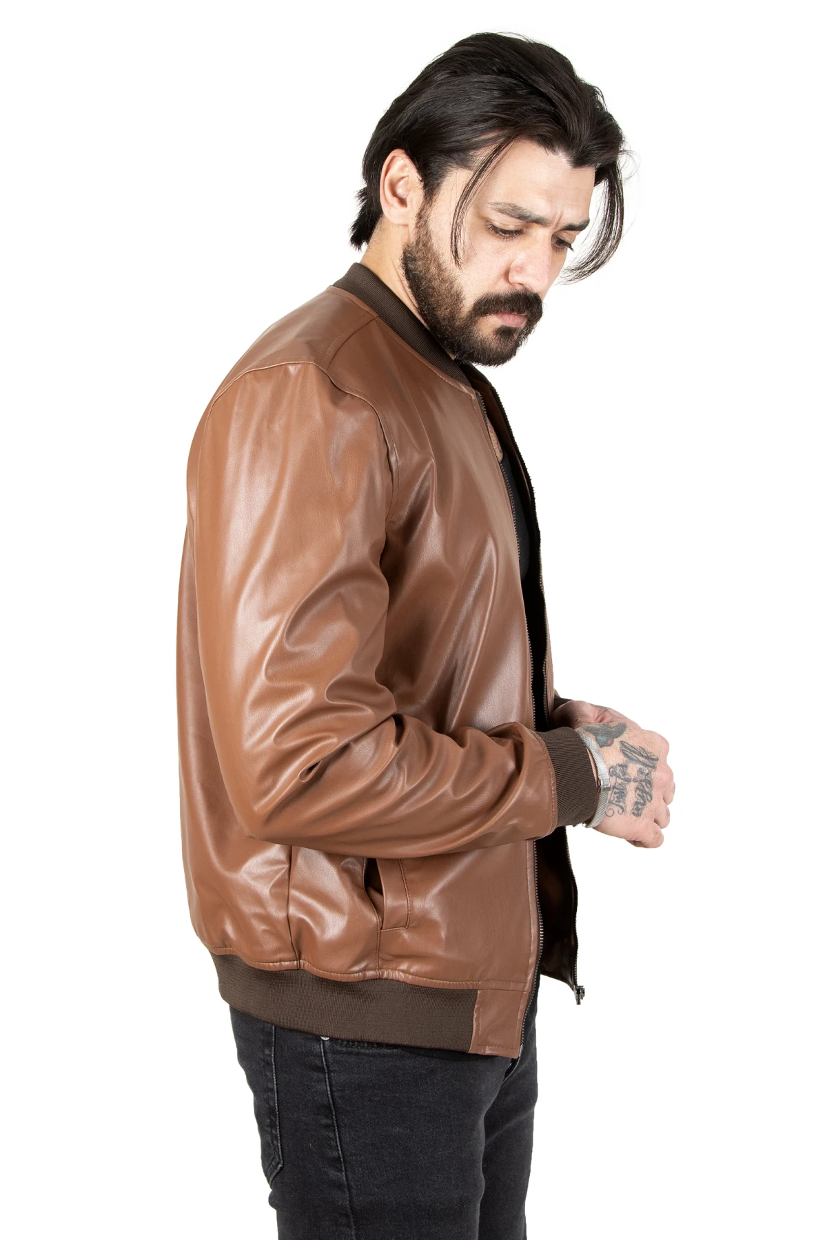 DeepSEA Pockets and Zipper Faux Leather Coats 2201014