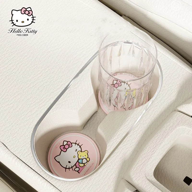 

Kawaii Sanrio Car Accessories Hello Kittys Cute Anime Car Coaster Water Cup Slot Non-Slip Mat Cup Holder Mat Car Tools Car Gift