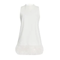 high quality ostrich short skirt 2022 summer niche design semi high collar sleeveless solid color straight dress