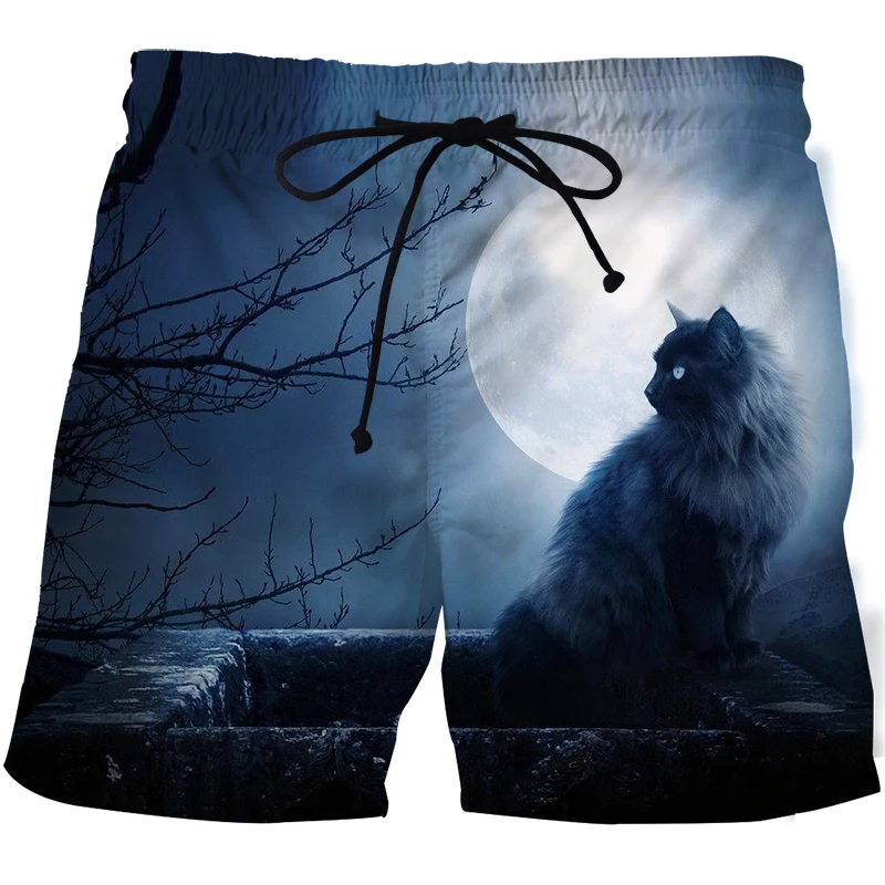 

New European And American Men's Beach Pants 3D Printed Pet Meow Fashion Harajuku Leisure Sports Swimming Shorts