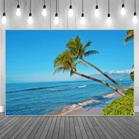 summer holiday waves sea beach palm trees scene photography backgrounds home party decoration photo props photographic backdrops