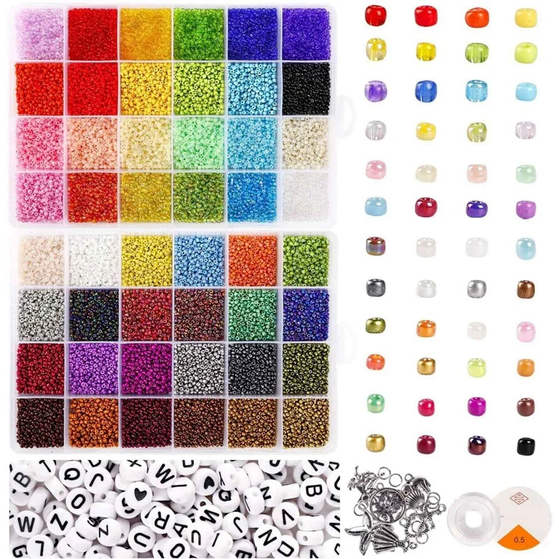 

Kili Alphabet Letter Beads, Glass Beads Set for Bracelets Making, DIY, Art and Craft with Rolls of Elastic String Cord
