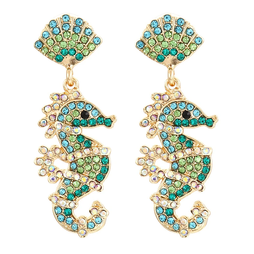 

Personality Exaggerated Seahorse Animal Earrings Colorful Cute Rhineston Eardrops For Girl Jewelry Gift Wholesale
