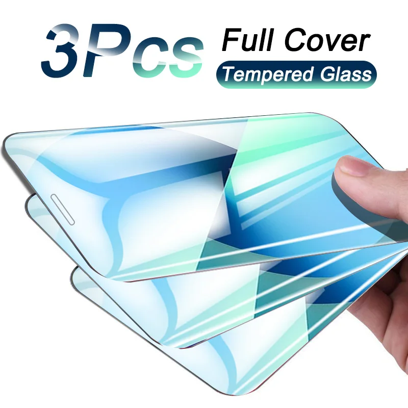 

3Pcs Full Cover Protective Glass On iPhone 13 Pro Max Screen Protector For iPhone 13 Mini 13 Pro Tempered Glass Curved Edge Film
