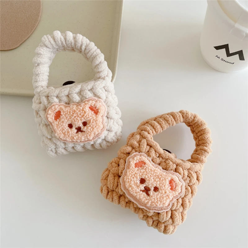 

1pcs. Knitted Plush Bear Headphone Bag Tote Suitable for Apple airpods 1/2 Generation Case airpods pro3 Generation Cute Maiden