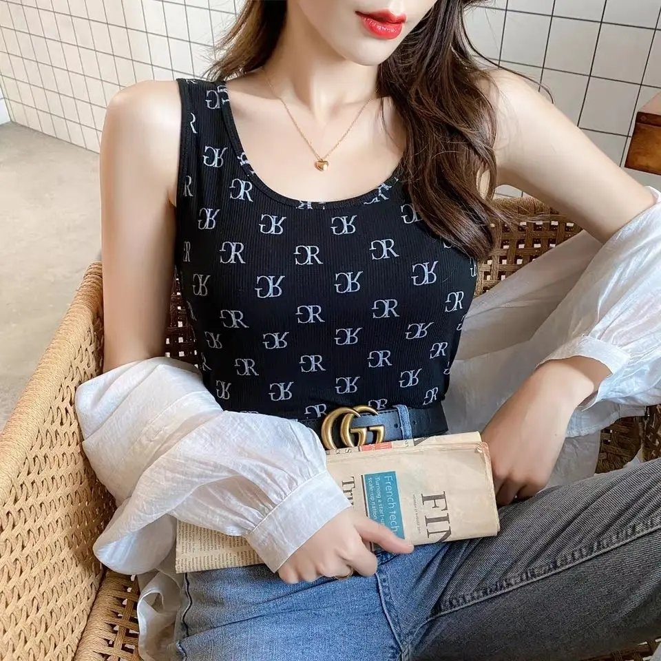 

Spring and Summer New Camisole Female Outer Wear Threaded Bottoming Shirt Flower Heavy Industry Hot Drill Sleeveless Inner Top