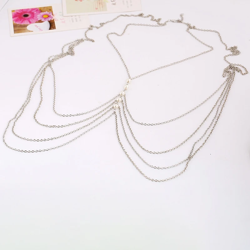 

Fashion Multilayer Gold Color Body Jewelry Chain For Women Imitation Pearl Sexy Punk Tassel Chain Necklaces Pendants 2022