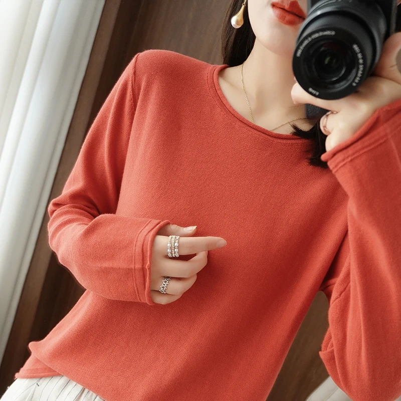 

Spring Autumn Women's Sweaters Round Collar Basic Style Long Sleeve Jumper Female Pullover 100% Cotton Knit Top Clothing Blouse