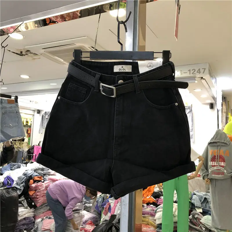 Solid Color Denim Shorts Women Summer New High Waist Wide Leg Loose Korean Version Thin Wear A-line Hot Pants Jeans Shorts Women