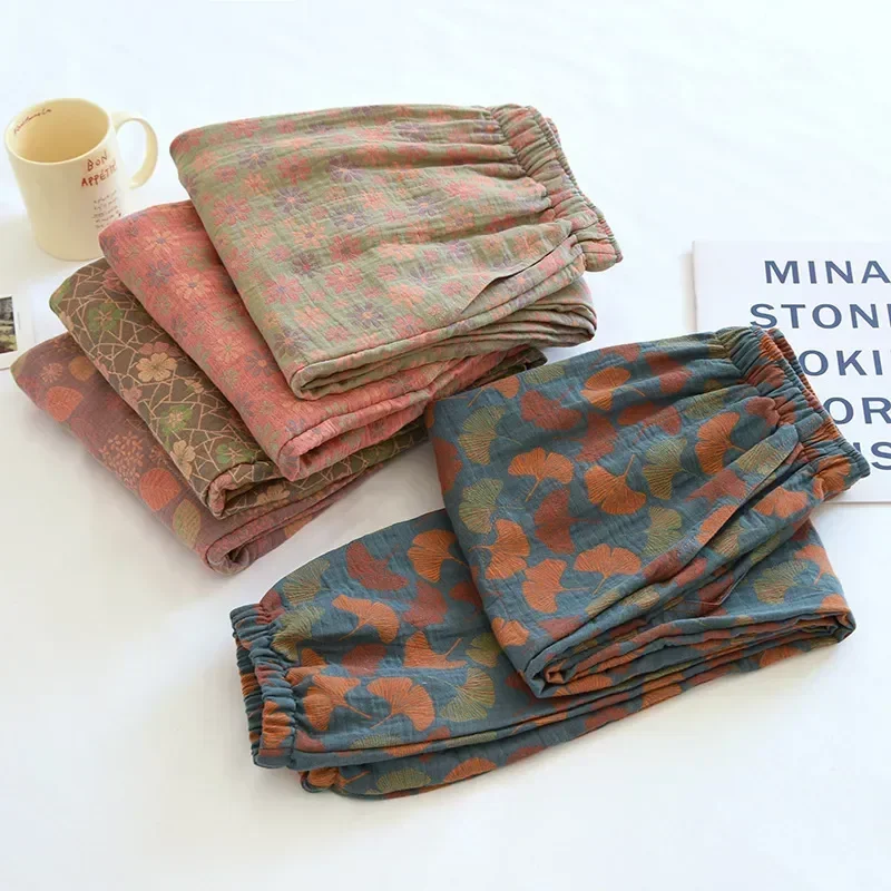 

Домашняя одежда 2023, свободные Большие Штаны для сна, весенние штаны большого размера с цветами, стильные хлопковые новые ретро-штаны для женщин