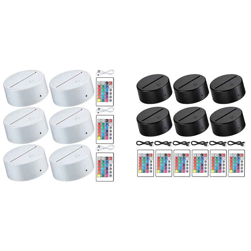 

6 Pieces 3D Night LED Light Lamp Base 16 Colors Base, Decorative Light Lamp Base For Acrylic And Resin Glass