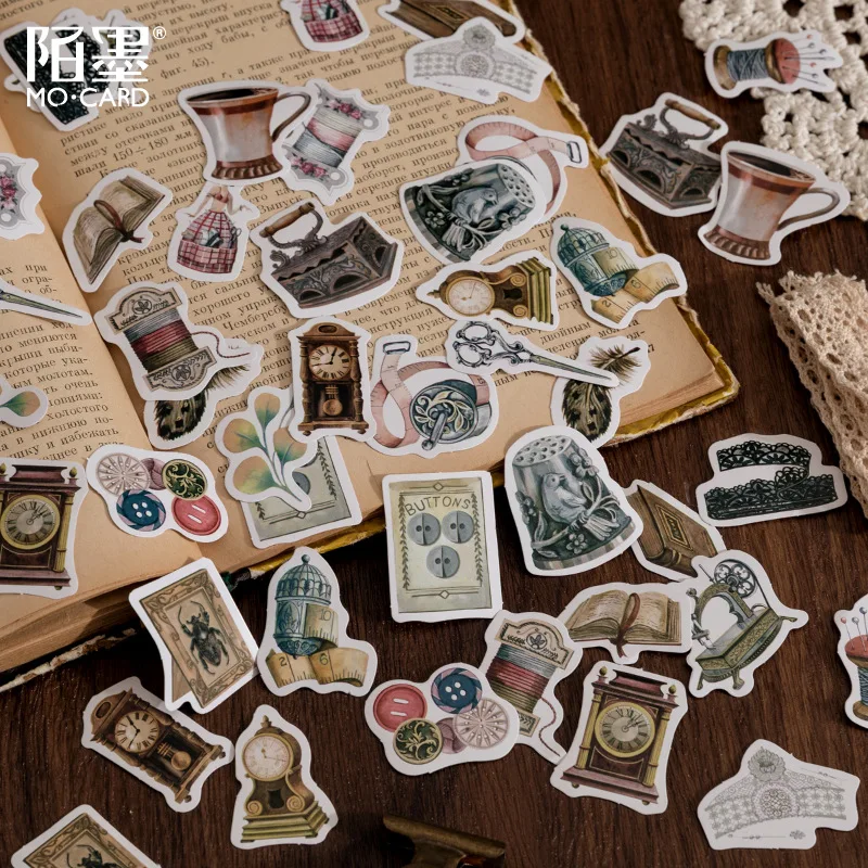 

46pcs Stationery Stickers Vintage Sewing Stamp Sealing Label Stickers Decorations Scrapbooking Diary Albums Bullet Journaling