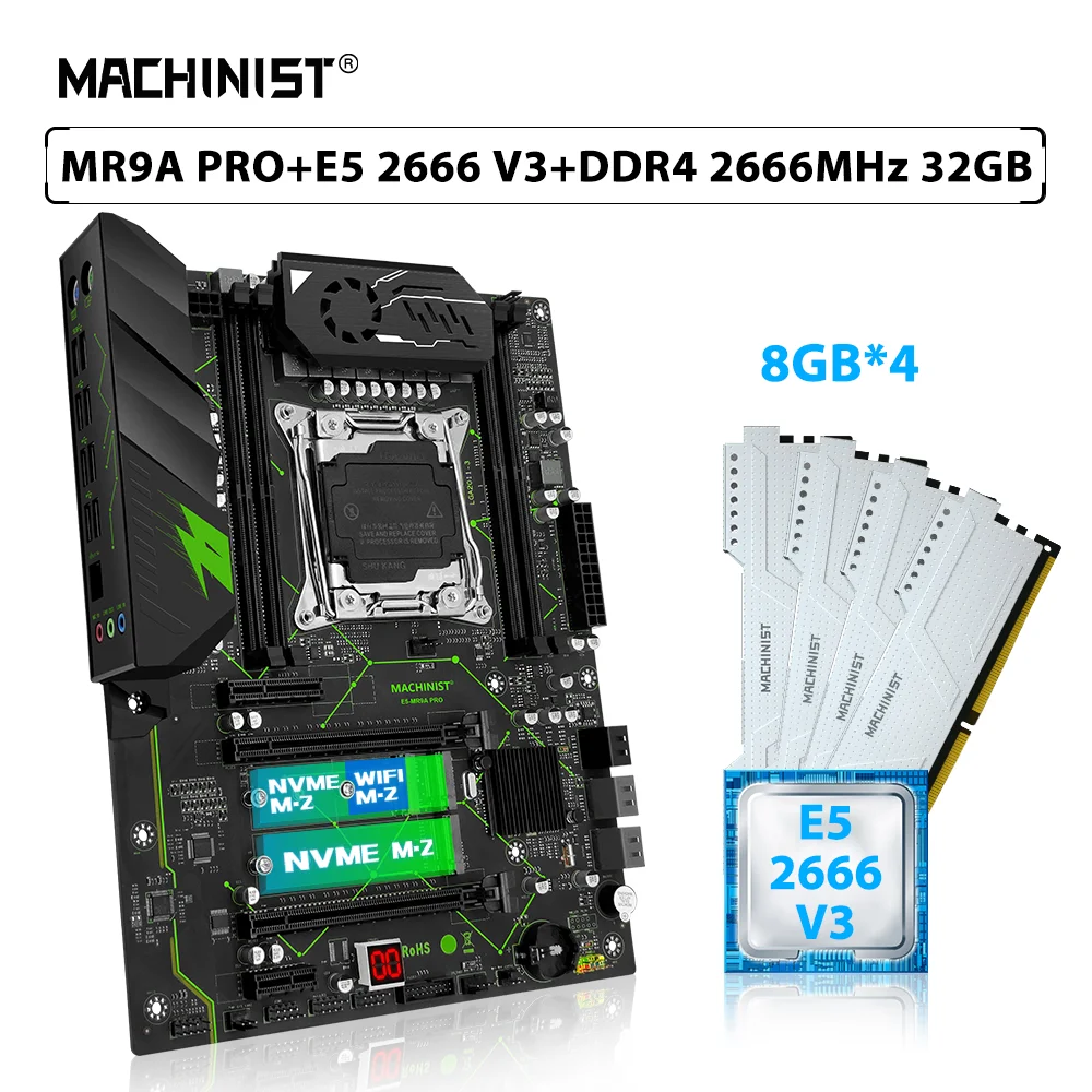 

MACHINIST MR9A PRO Kit X99 Motherboard Set LGA 2011-3 Combo Xeno E5 2666 V3 Processor CPU 4pcs*8GB=32GB 2666MHz DDR4 Memory RAM