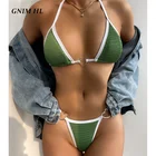 Сексуальное однотонное бикини GNIM в рубчик, женский летний микро женский купальник, комплект из 2 предметов, купальник с высоким вырезом, женское бикини, новинка 2022