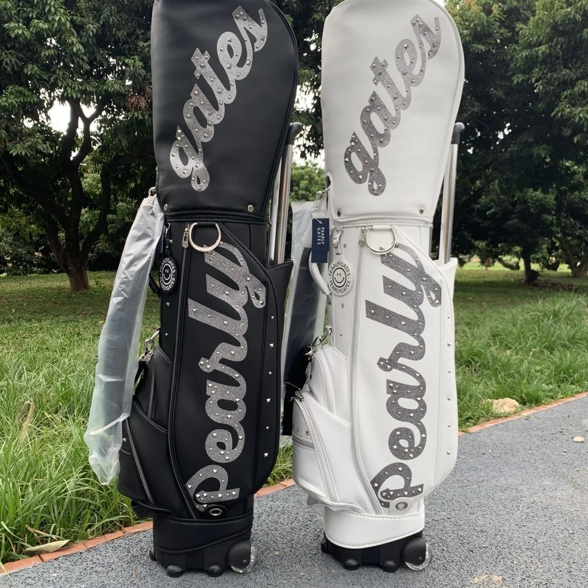 

New PG Smiley Golf Bag Rivet Decorative Trolley Bag Pulley Portable Large Capacity Multifunctional Men's and Women's