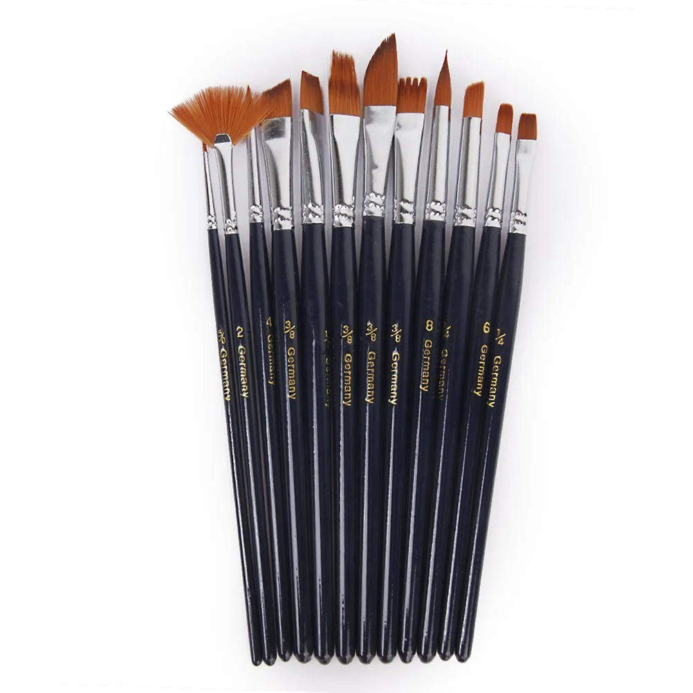 

12Pcs Brushes Set Nylon Hair Artist Paintbrushes Professional Painting Pens Kits with Short Handle for All Oil Watercolor