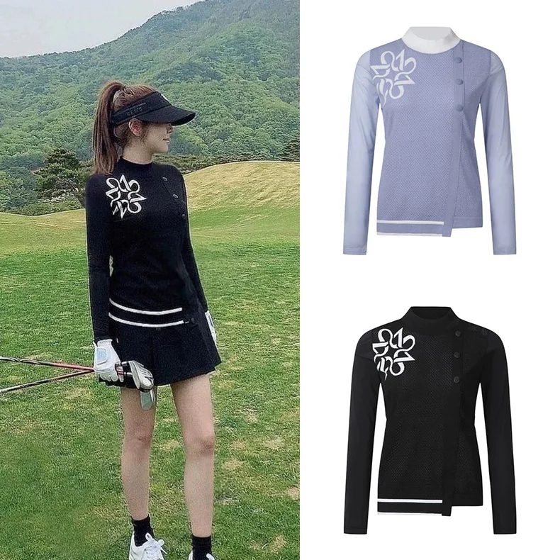 

New Summer Golf Women's Ice Silk Sunscreen Long Sleeve Knitwear Outdoor Sports Breathable Slim Fit Sweat-absorbing Top