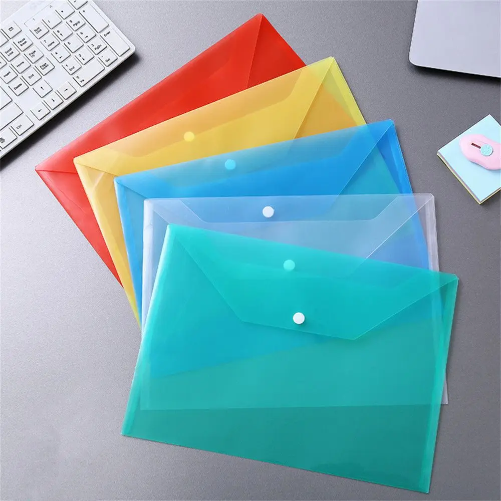 A4 Plastic Wallets File Bag Stud Document Wallet Files Folders Filing Transparent Storage Bag School Office Supplies