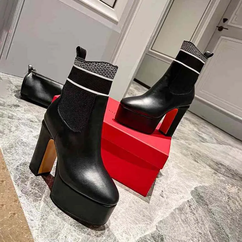 

2022 Solid Leather High Square Heels Women Boots