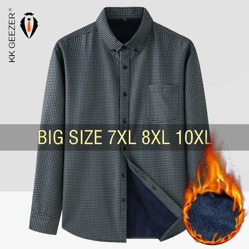 Мужская теплая флисовая рубашка в клетку размеры до 6XL 7XL 8XL 10XL