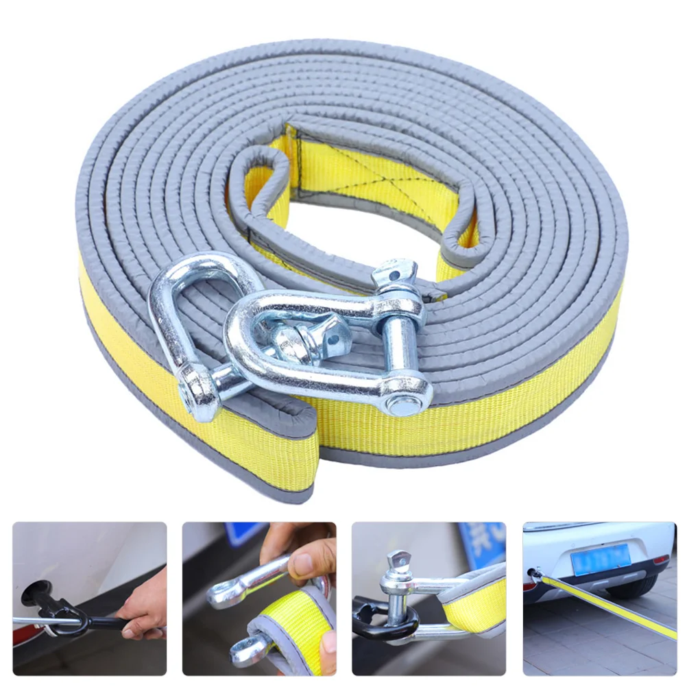 

Car Tow Rope High Strength Trailer Strap Emergency Supplies Heavy Duty Cable Nylon Ropes Sturdy Hooks Towing Accessory For Tons