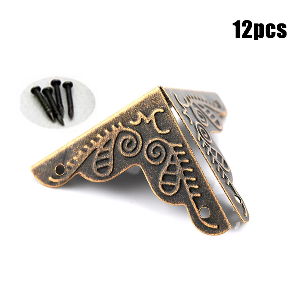

12pcs Case Box Corners Brackets Furniture Decor Triangle Carved Corner Alloy Protector Metal Corner Accessories