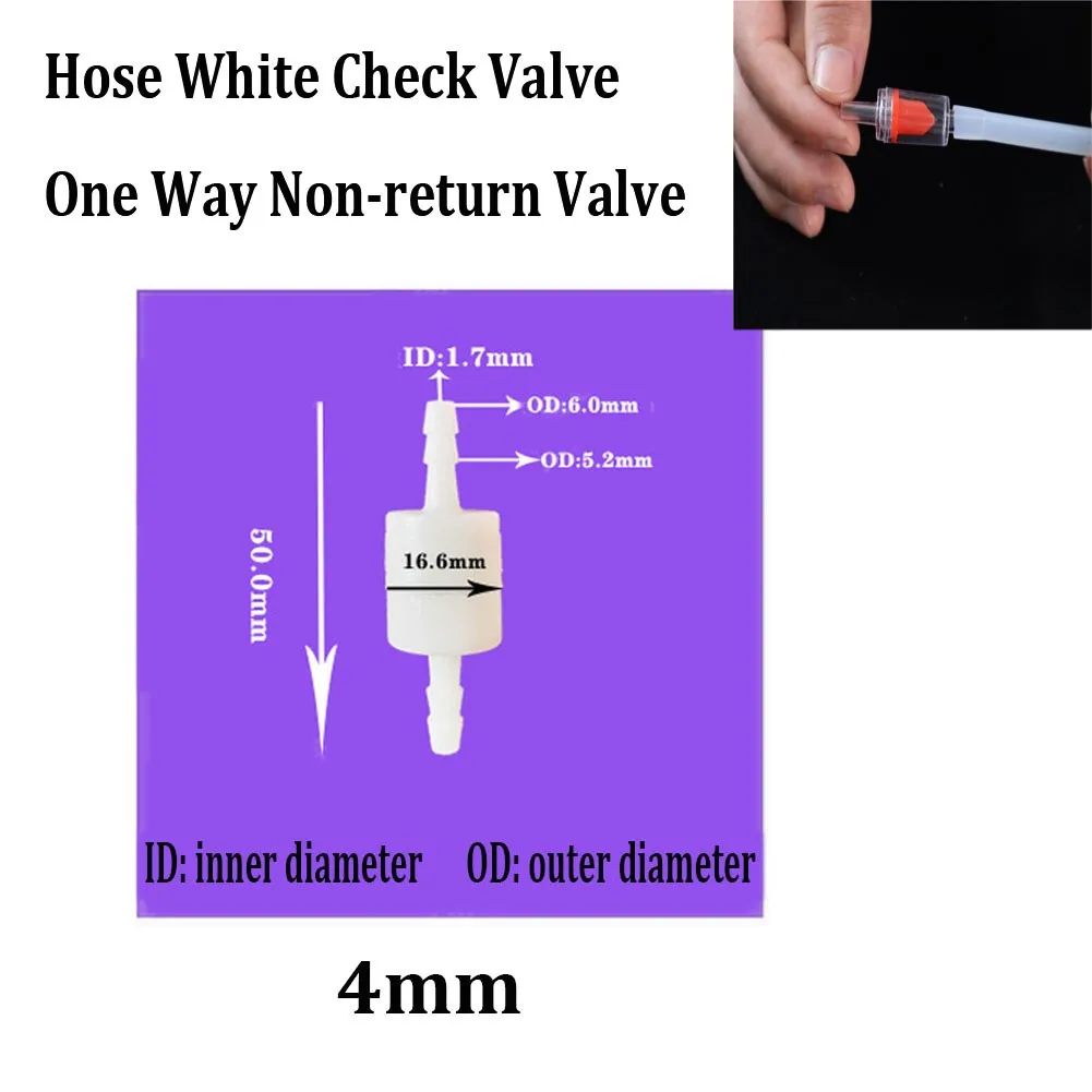 

4mm 6mm 8mm 10mm 12mm Hose ID Plastic White Check Valve Way Non-return Valve For Water Petrol Diesel Oils And Other Fluids