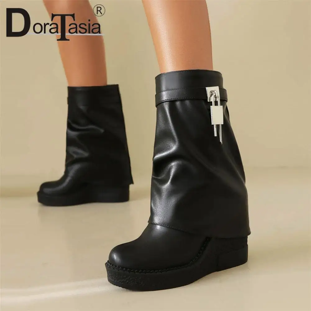 

Brand Design Ladies Platform Boots Fashion Metal Decor Wedges High Heels women's Boots Casual Party Office Woman Shoes