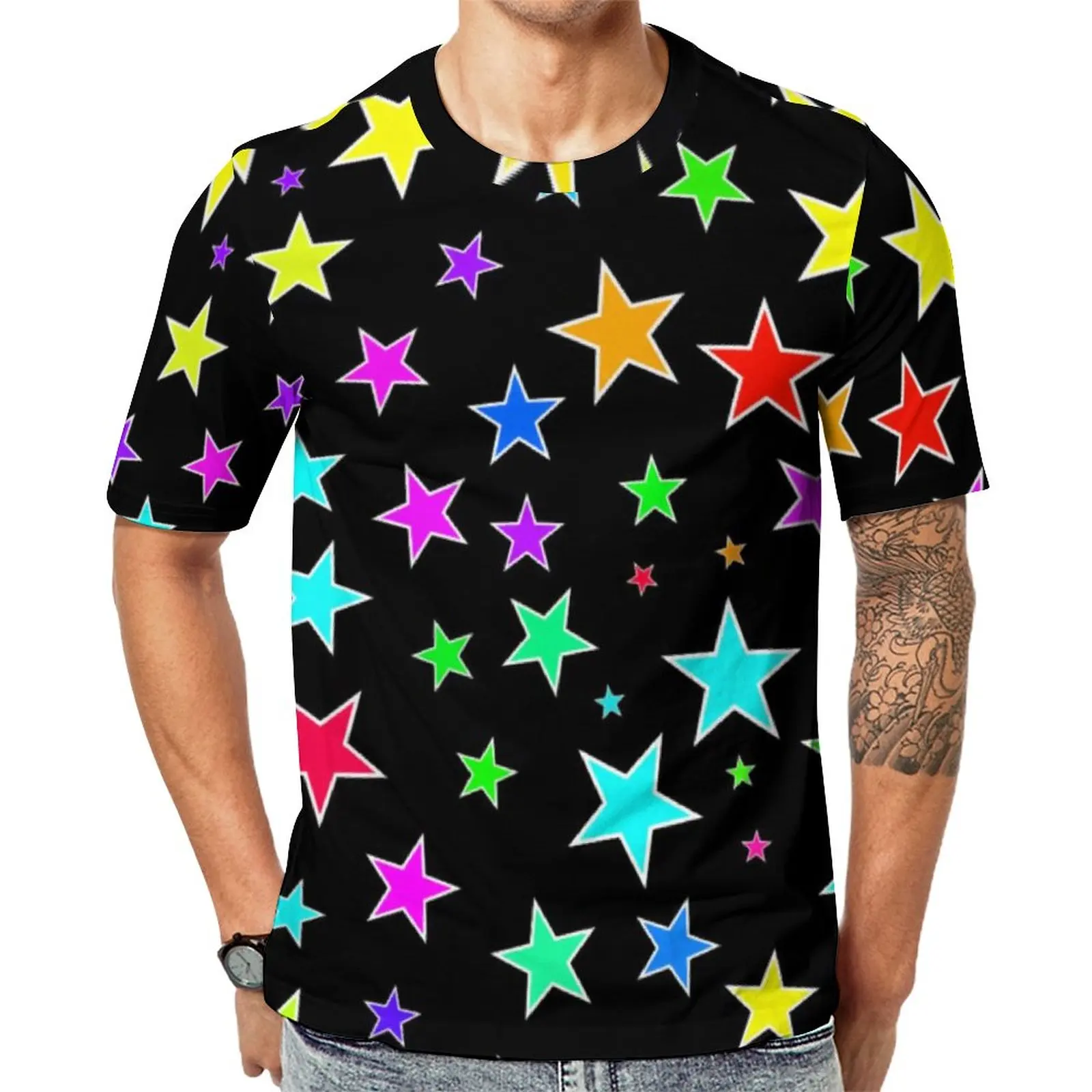 

Colorful Stars T Shirt Fun Star Print Harajuku T Shirts Short Sleeve Graphic Tshirt Cheap Summer Kawaii Oversize Top Tees