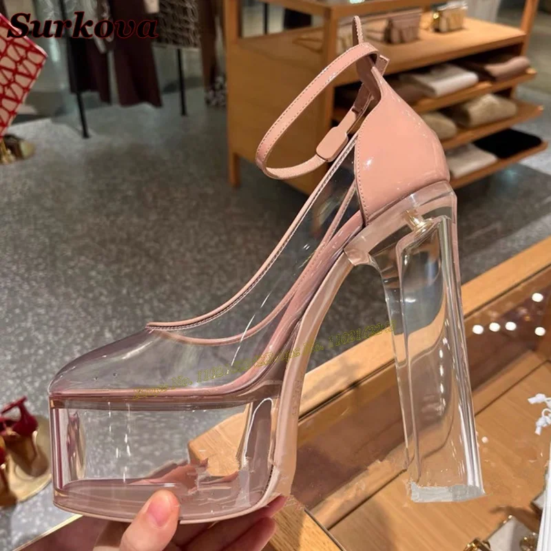 Прозрачные водонепроницаемые туфли-лодочки на платформе с круглым носком