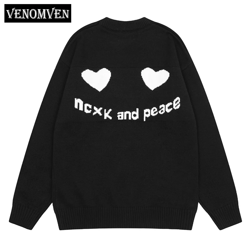 

Harajuku Love Letter Graphic Jumper Knit Oversized Sweater Men's Street Punk Rock y2k Retro Grandpa Ugly Sweater Pullover Women